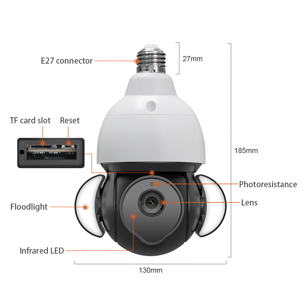 5MP Tuya Wifi Smart Light CCtv Lamp Holder e27 Socket Bulb Security Camera
